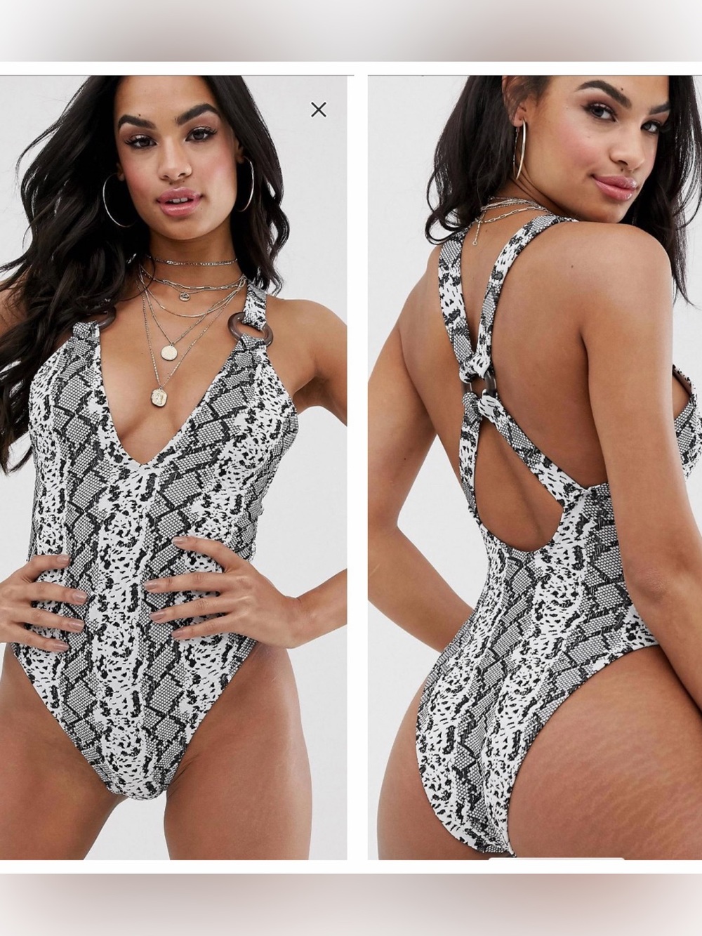 ASOS Textured Snake Pattern Plunge Neck Swimsuit Size 6